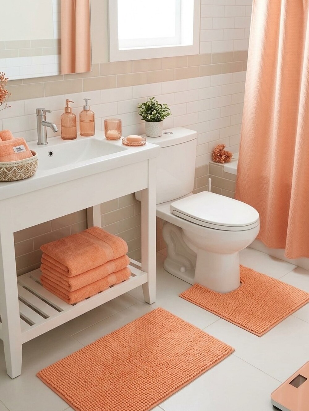 Coral Colored Towel Bathroom Set - Great For Beach Bathroom